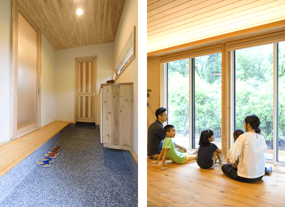 case15-sp-01 木の家|福岡の新築建築事例|平屋|4LDK|玄関|窓|エコワークス|CASE-15|内観01