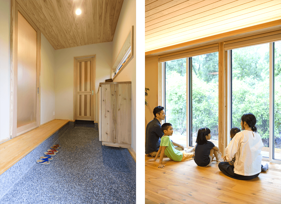 木の家｜福岡の新築建築事例｜平屋｜4LDK｜玄関｜窓｜エコワークス｜CASE-15｜内観01