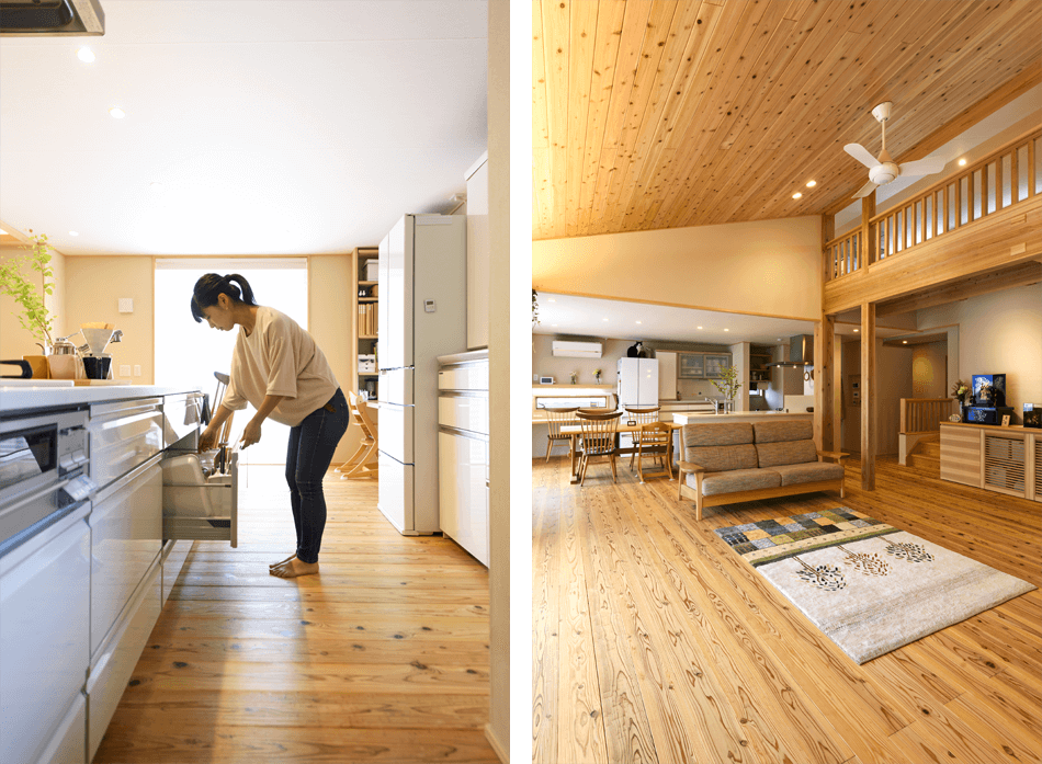 case20-内観10 木の家|福岡の新築建築事例|平屋|3LDK+ロフト|キッチン|リビング|エコワークス|CASE-20|内観10