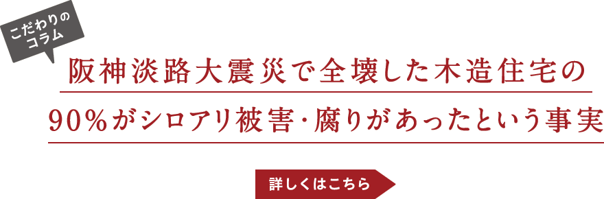 こだわりのコラム-阪神淡路大震災で全壊した木造住宅の90％がシロアリ被害・腐りがあったという事実