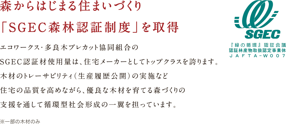 森からはじまる住まいづくり「SGEC森林認証制度」を取得