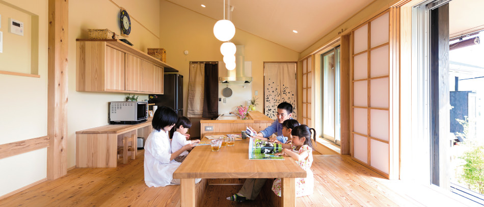 case03-内観04 木の家|福岡の新築建築事例|平屋|3LDK|リビング|エコワークス|CASE-03|内観04
