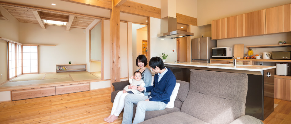 case06-内観04 木の家|福岡の新築建築事例|平屋|4LDK|リビング|エコワークス|CASE-06|内観04