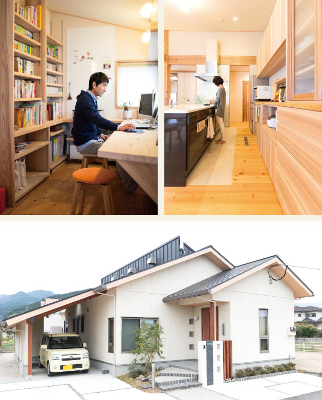 case06-内観02 木の家|福岡の新築建築事例|平屋|4LDK|書斎|キッチン|外観|エコワークス|CASE-06|内観02