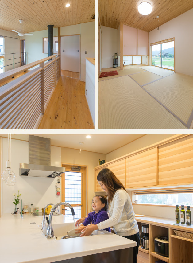 case07-内観03 木の家|福岡の新築建築事例|2階建|5LDK|吹抜け|和室|キッチン|エコワークス|CASE-07|内観03