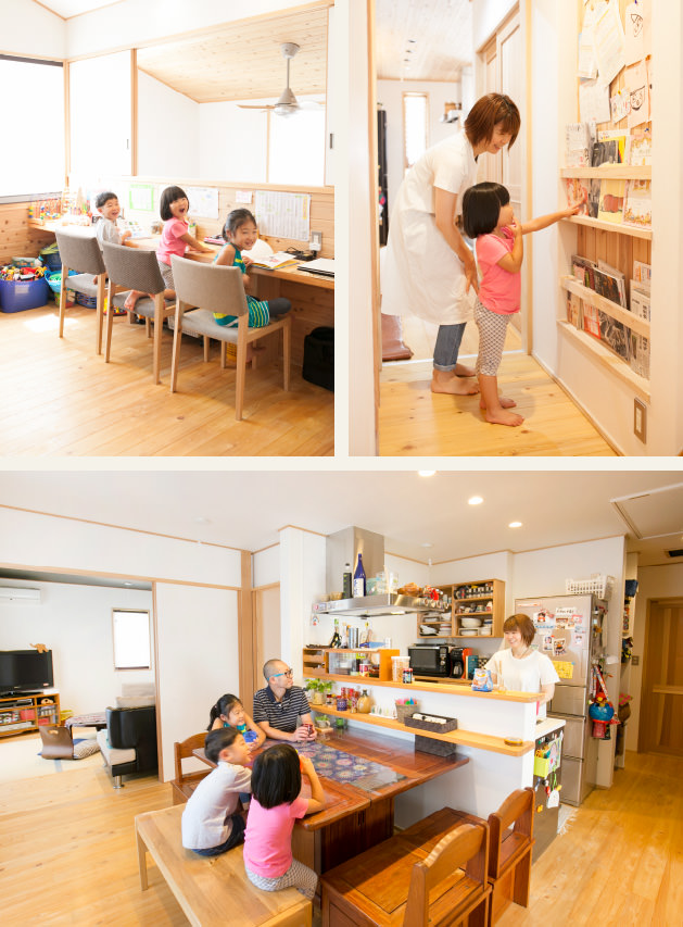 case08-内観02 木の家|福岡の新築建築事例|2階建|1F:2LDK|2F:3LDK|スタディスペース|壁面収納|リビング|エコワークス|CASE-08|内観02