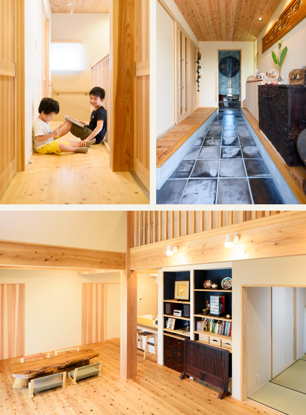 case11-内観02 木の家|福岡の新築建築事例|2階建|5LDK|廊下|玄関|リビング|エコワークス|CASE-11|内観02