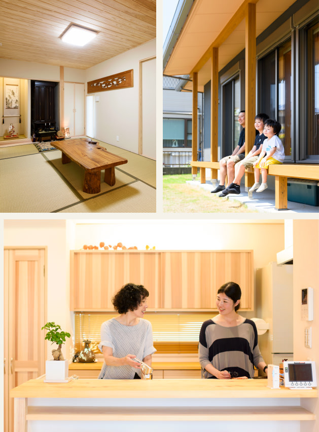 case11-内観01 木の家|福岡の新築建築事例|2階建|5LDK|和室|ウッドデッキ|キッチン|エコワークス|CASE-11|内観01