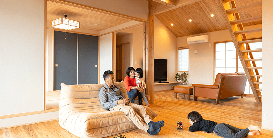 case23-内観01 木の家|福岡の新築建築事例|平屋|3LDK|リビング|エコワークス|CASE-23|内観01