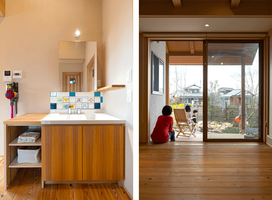 case23-内観10 木の家|福岡の新築建築事例|平屋|3LDK|窓|洗面化粧台|オリジナル|エコワークス|CASE-23|内観10