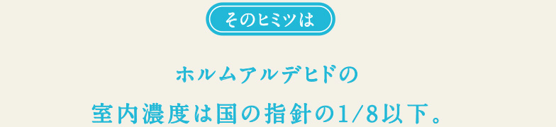 ホルムアルデヒドの室内濃度は国の指針の1/8以下。