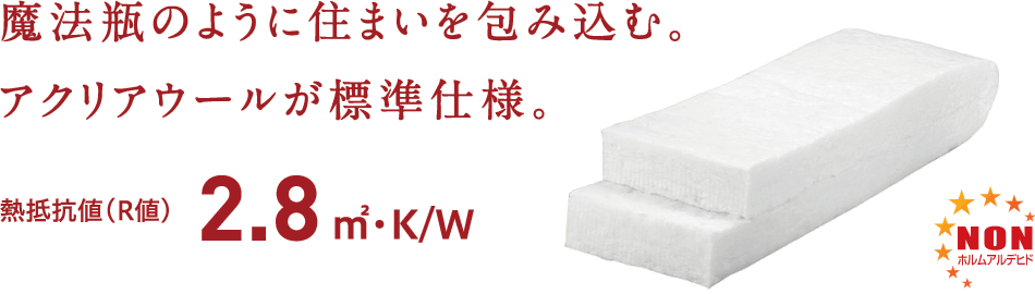 魔法瓶のように住まいを包み込む。アクリアウールが標準使用。