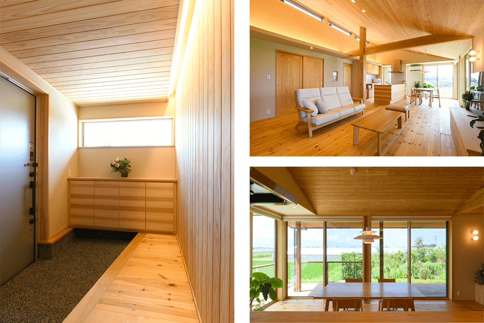 case25-08 木の家|福岡の新築建築事例|平屋|3LDK|エコワークス|CASE-25|玄関|リビング
