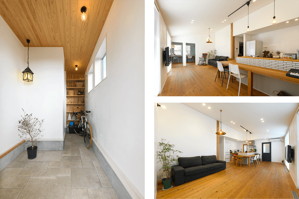 case26-09 木の家|福岡の新築建築事例|平屋|2LDK|エコワークス|CASE-26|玄関|リビングキッチン